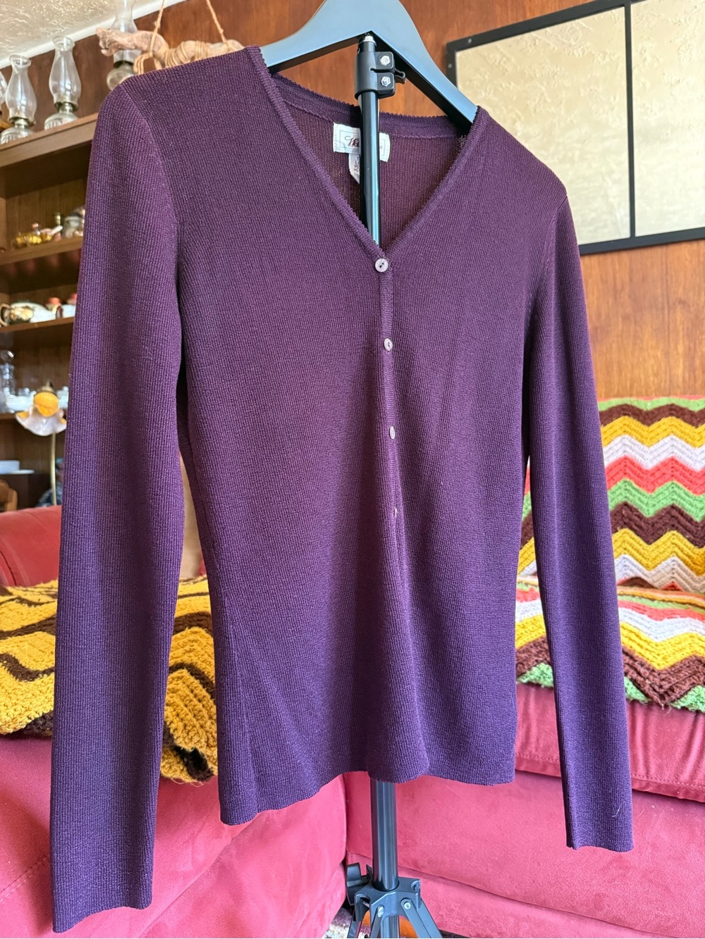 Vintage 90s Worthington Deep Plum Cardigan Sweater Tall Medium